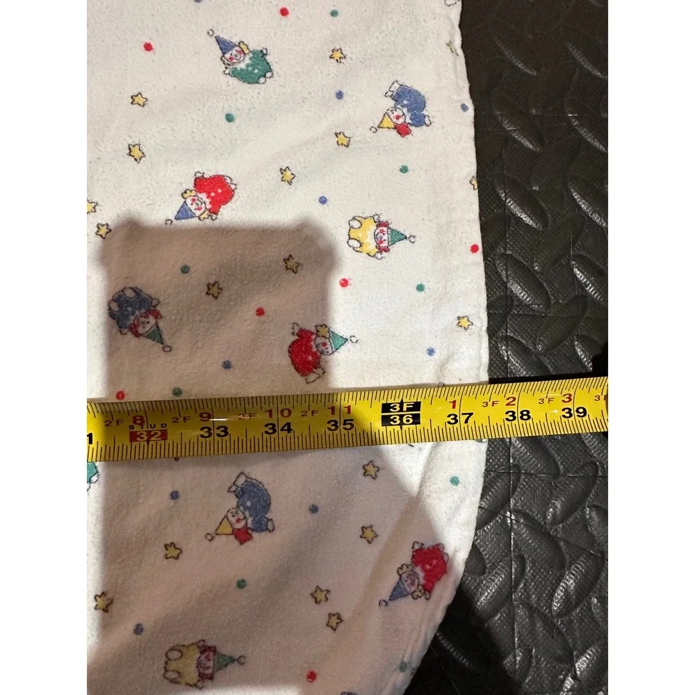 Vintage Baby Receiving Blanket‎ Circus Clown Stars White Flannel Lovey 36x41 Toy